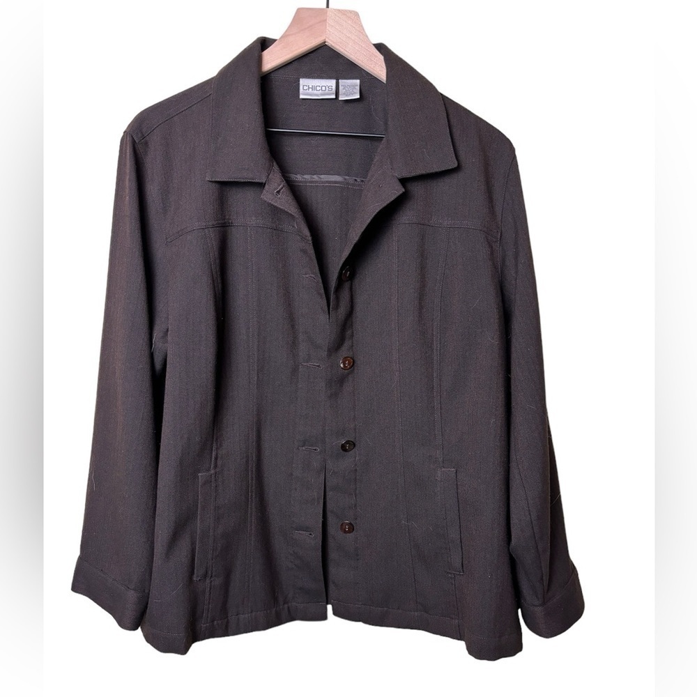 Chico’s Brown Jacket/Shirt Long Sleeve Slit Pockets Button Up Size 3=XL